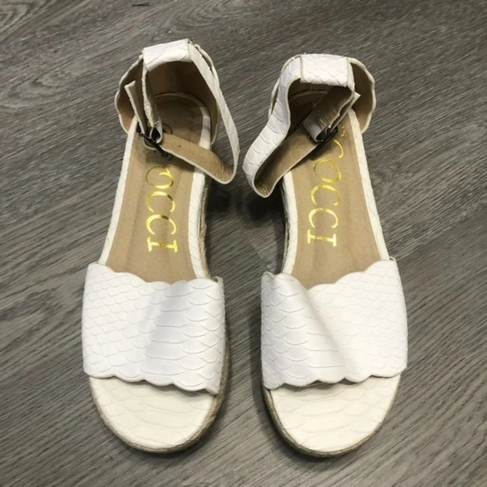 Coccoli White Leather Ankle Platform Sandals 7‎